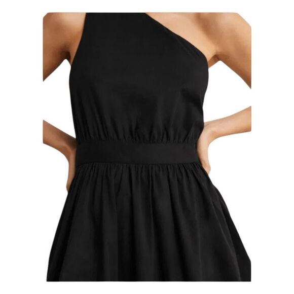 Boden One Shoulder Midi Dress Black Cotton Knit Side Zip Fit n Flare 8 - Picture 3 of 10